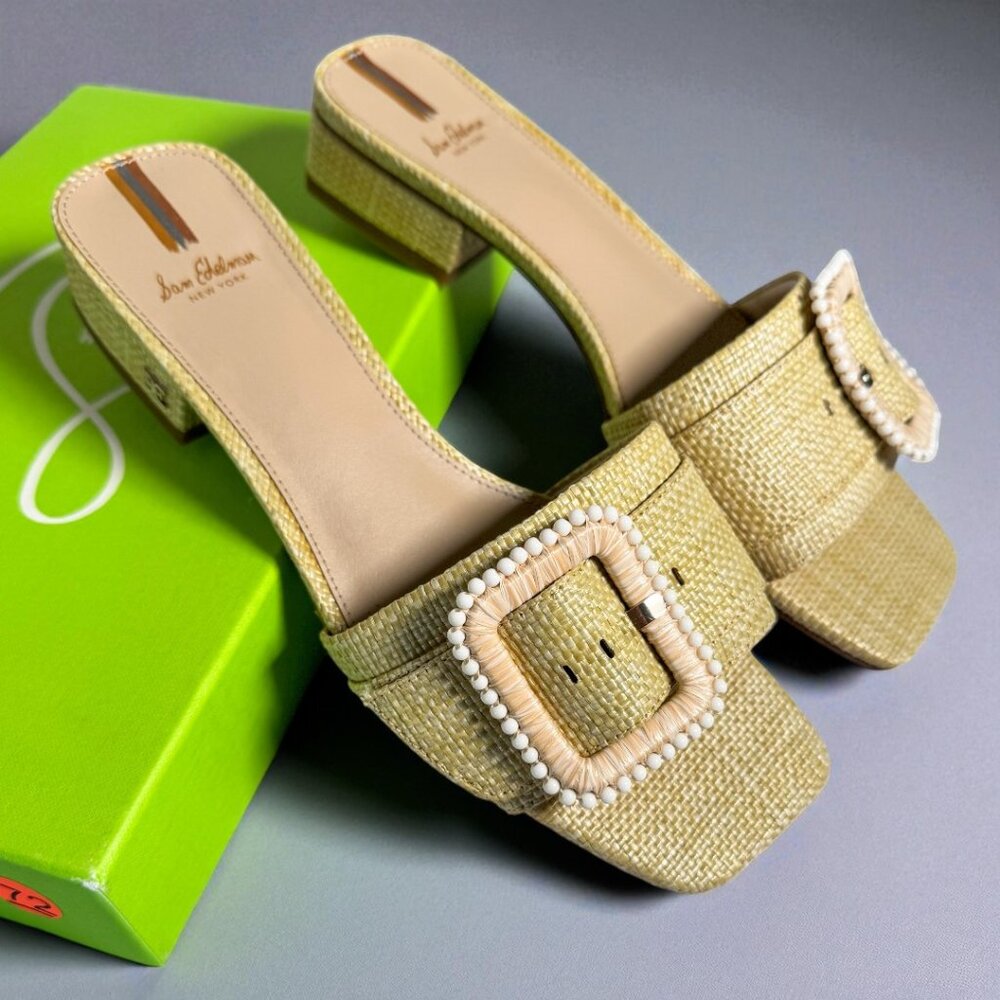 Sam Edelman Deacon Raffia Sandals | Size 8 Bleached Beachwood NIB